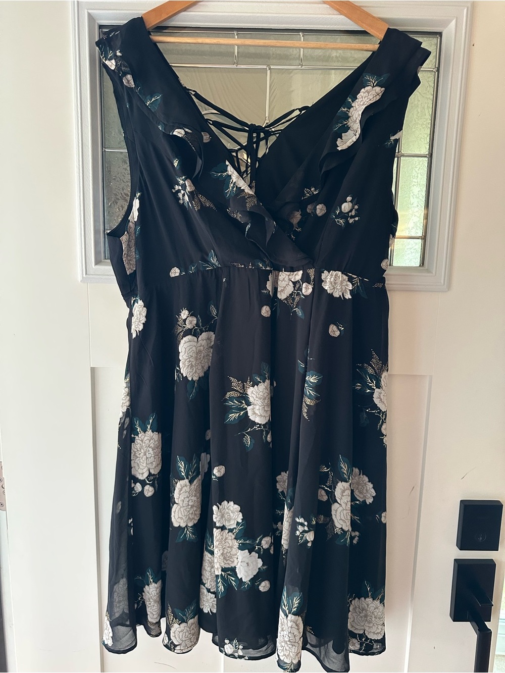 torrid Black Floral Ruffle Neck Mini Dress